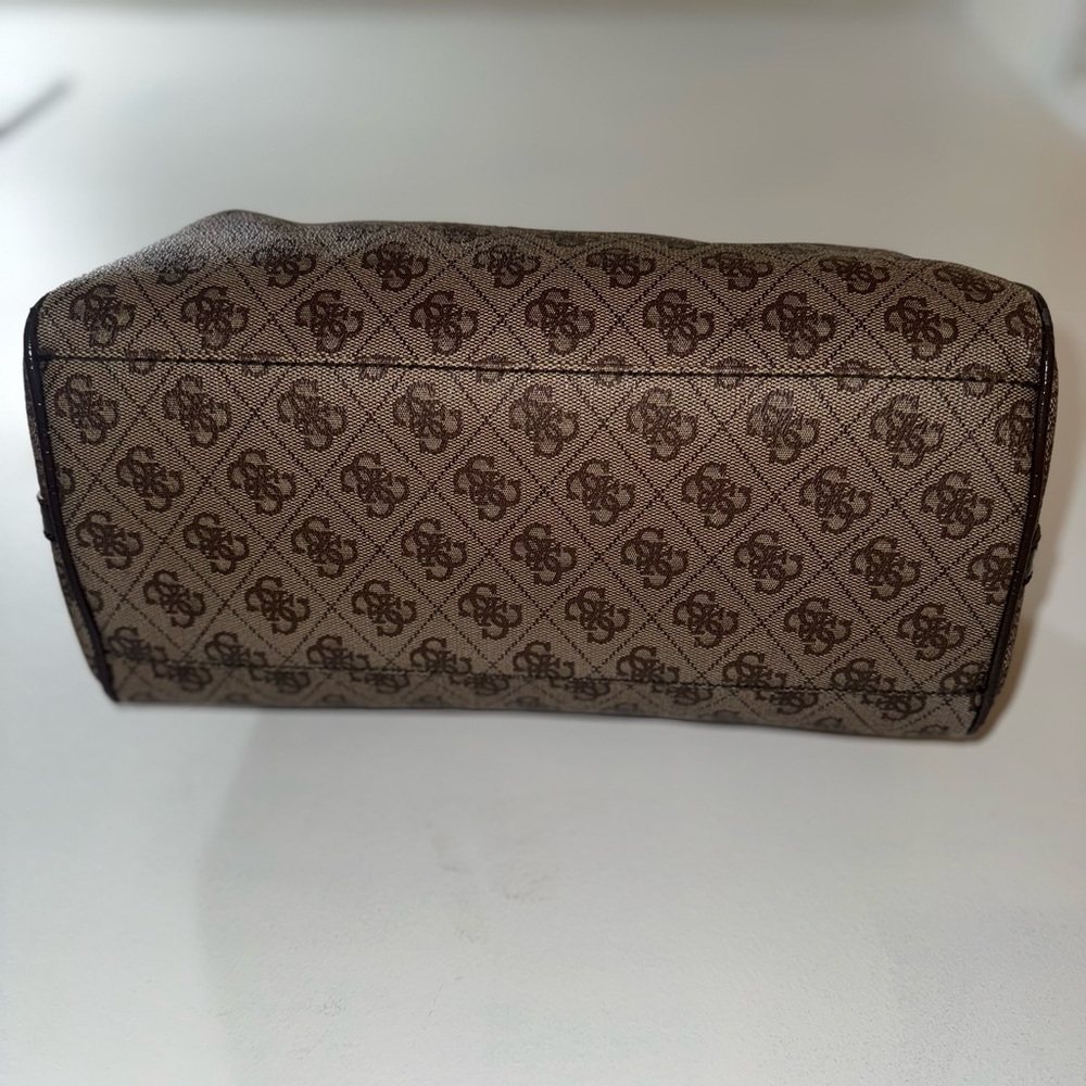 Guess Brown Monogram Satchel with Tan Trim - Picture 3 of 5